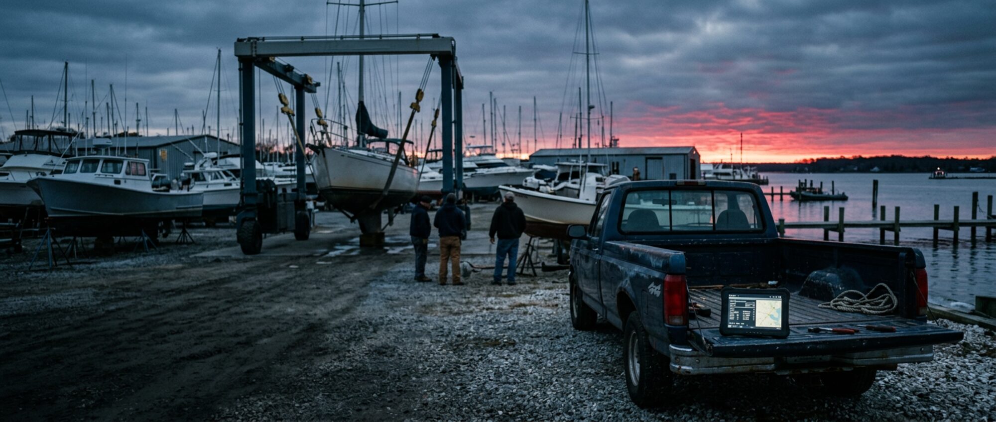 A Chesapeake boatyard at dawn